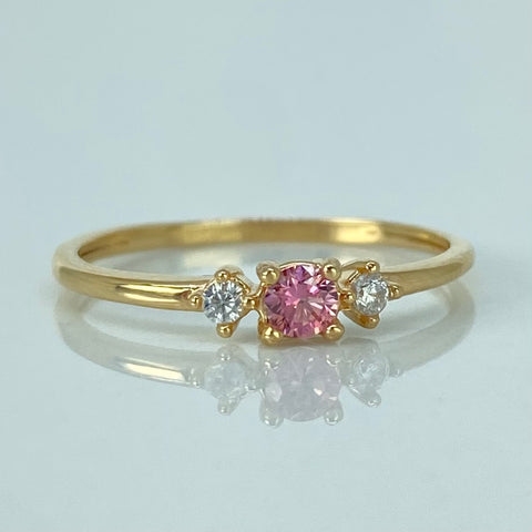Anillo Tres Circones Blancos Rosa Oro amarillo / Talla 6 1/2 / 1,35 Gr †