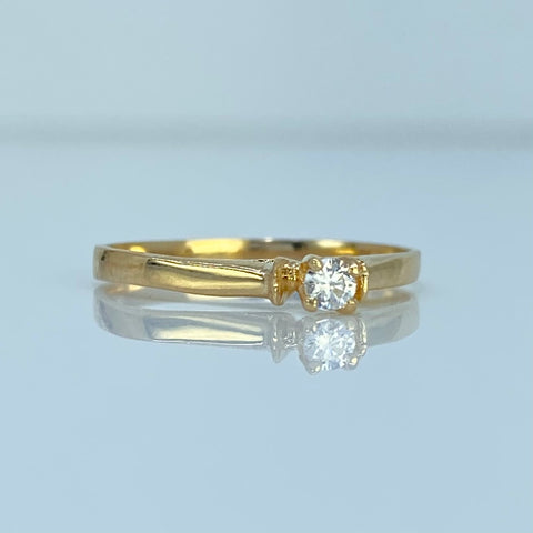 Anillo Solitario 4 Uñas Circón Blanco Oro amarillo 18k / Talla 5 1/4 / 1,45 Gr †