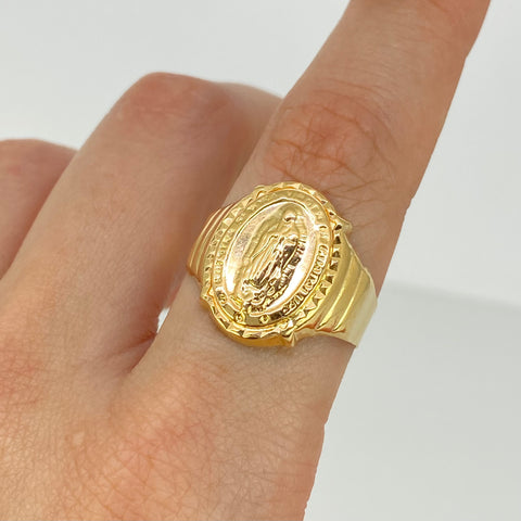 Anillo Sello Virgen Guadalupe Oro amarillo 18k / Talla 10 / 3,6 Gr *