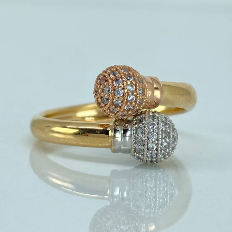 Anillo Tu Y Yo Circones Blancos Tres oros / Talla 7 / 3,12 Gr / 6 mm *