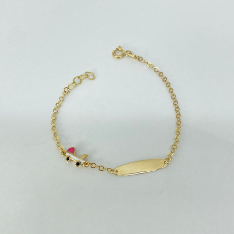 Pulso bebé ● Placa Ovalada Coche Aro Seguido Oro amarillo 18k +3 / 1,25 Gr / 2 mm / 14 Cm