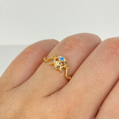 Anillo 15 Años Circon Celeste Oro amarillo 18k / Talla 6 / 1,5 Gr