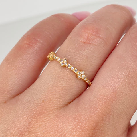 Anillo Churumbela Trebol Circones Blancos Oro amarillo / Talla 7 1/4 / 1,05 Gr †