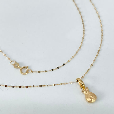 Set Cadena ● Crispeta + Dije Bolsa Dinero Oro amarillo 18k 0,6 Gr / 1 mm / 45 Cm †