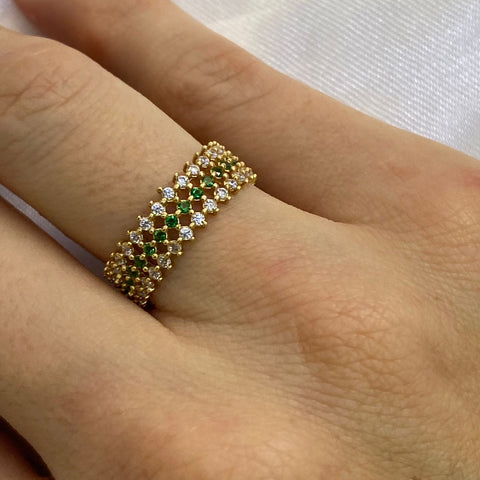 Anillo Argolla Circones Blancos Y Verdes Oro amarillo 18k / Talla 6 1/4 / 3,08 Gr *