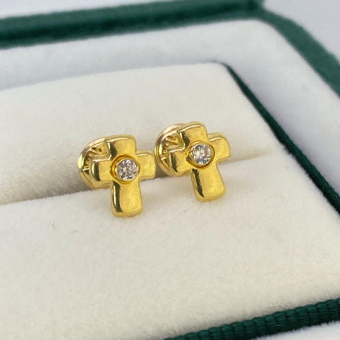 Topos Cruz Circon Blanco Oro amarillo 18k 0,77 Gr / 7,7 mm  *