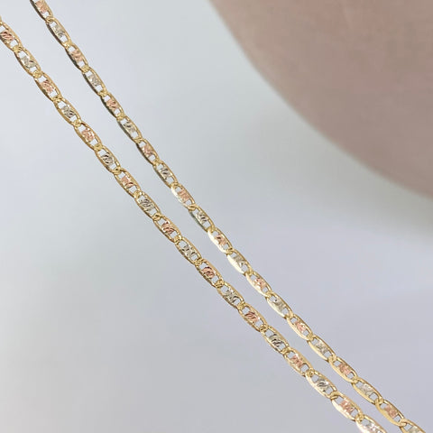 Cadena ● Escalera Plana Diamantada Tres oros 18k 1,75 Gr / 1,4 mm / 40 Cm