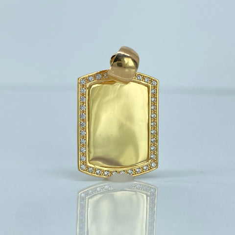 Dije Placa Rectangular Circones Blancos Oro amarillo 2,72 Gr / 3 Cm