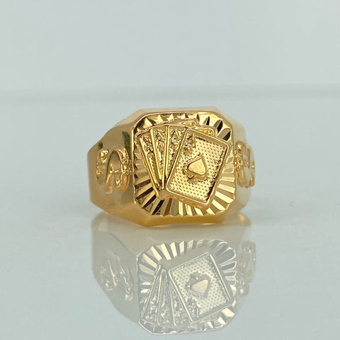 Anillo Sello Cartas Signo Dolar Oro amarillo 18k / Talla 8 1/2 / 2,94 Gr *