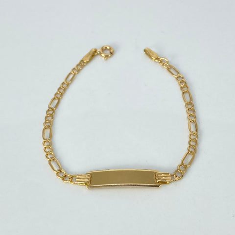 Pulso bebé ● Placa Rectangular Tres Por Uno 3x1 Oro amarillo 18k +1 / 1,98 Gr / 2,7 mm / 14,5 Cm *