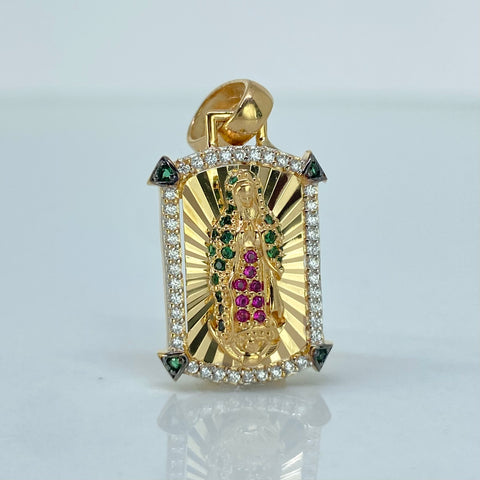 Dije Virgen Guadalupe Diamantado Circones Blancos  Oro amarillo 4,05 Gr / 3 Cm †