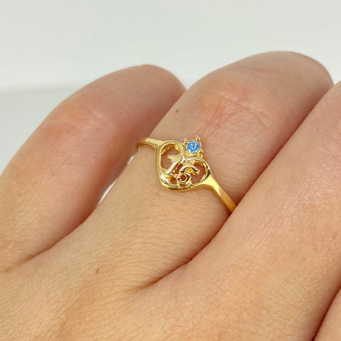 Anillo 15 Años Circon Celeste Oro amarillo 18k / Talla 7 1/4 / 1,5 Gr
