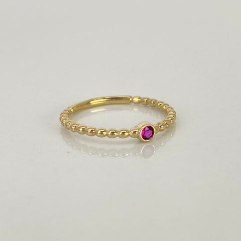 Anillo Solitario Entorchado Circon Fucsia Oro amarillo 18k / Talla 6 1/2 / 1,5 Gr *