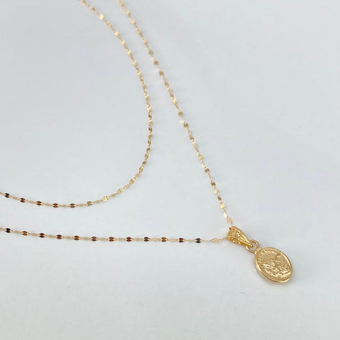 Set Cadena ● Crispeta + Dije San Miguel Arcangel  Oro amarillo 18k 0,63 Gr / 1 mm / 50 Cm
