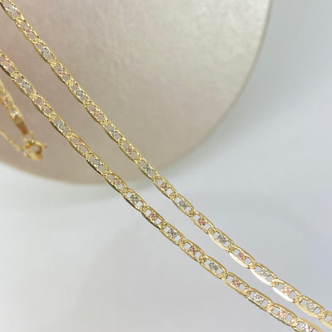Cadena ● Escalera Plana Diamantada Tres oros 18k 6,35 Gr / 2,5 mm / 60 Cm †