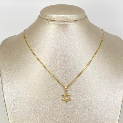 Set Cadena ● Cubana + Dije Estrella David Oro amarillo 18k 2,08 Gr / 2 mm / 45 Cm *