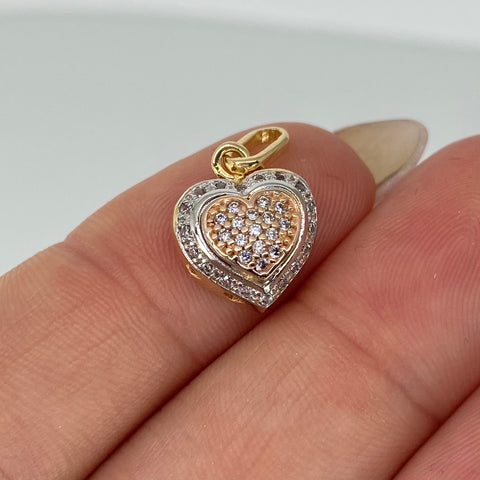 Dije Corazon Circones Blancos Tres oros 18k 1,95 Gr / 1,9 Cm †