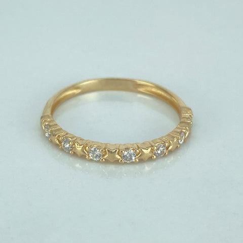 Anillo Churumbela Estrellas Circones Blancos Oro amarillo 18k / Talla 7 / 1,75 Gr †