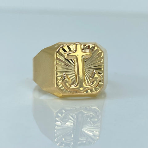 Anillo Sello Ancla Diamantada Oro amarillo / Talla 8 1/2 / 2,5 Gr *