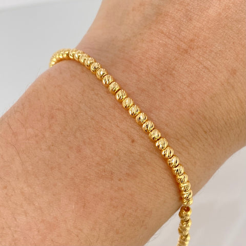 Pulso ● Bolas Diamantadas ESP Oro amarillo 18k +3 / 3 Gr / 3 mm / 17,5 Cm †