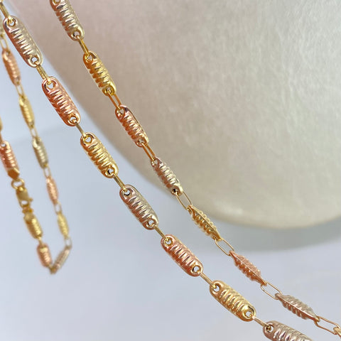 Cadena Rustica Eslabones Entorchados Tres oros 18k 7,25 Gr / 3,1 mm / 60 Cm *