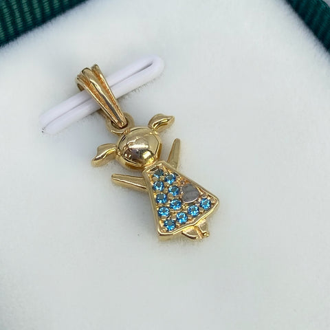 Dije Bilarin Circones Azules Oro amarillo 18k 1,08 Gr / 2,2 Cm  *