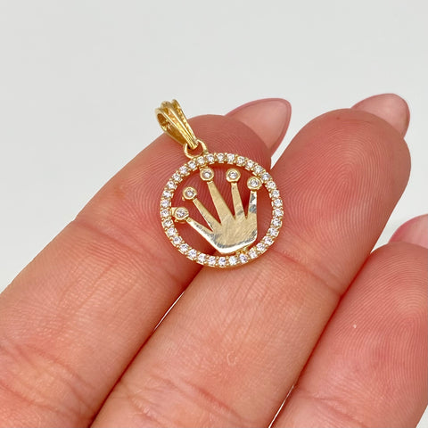 Dije Corona RX Circones Blancos Oro amarillo 18k 1,75 Gr / 2,5 Cm