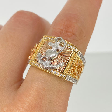 Anillo Ancla Circones Blancos Oro amarillo 18k / Talla 9 / 9,32 Gr *