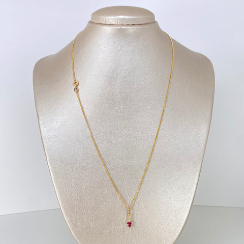 Set Cadena ●  Mini Cubana + Dije Corazón Circon Fucsia Oro amarillo 18k 1,76 Gr / 1,2 mm / 50 Cm *