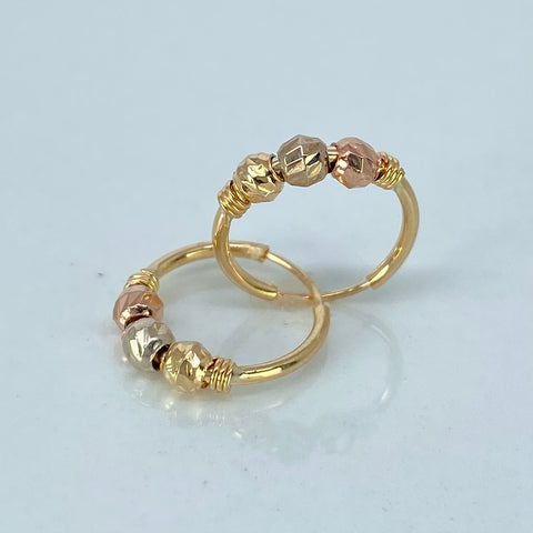 Candongas Imperdibles Bolas Diamantadas 3mm Tres oros 0,95 Gr / 1,3 Cm †