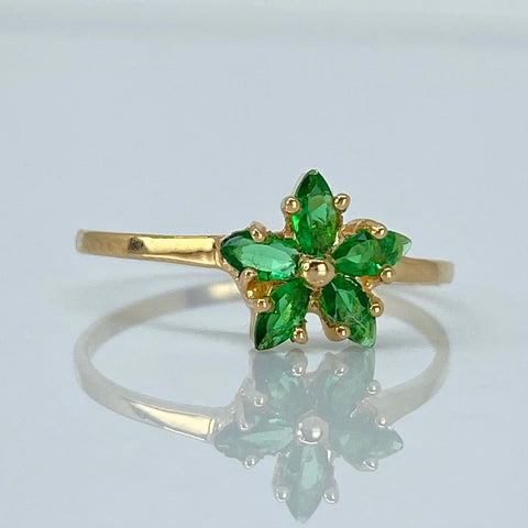 Anillo Flor Circones Verdes Oro amarillo 18k / Talla 6 3/4 / 1,21 Gr †