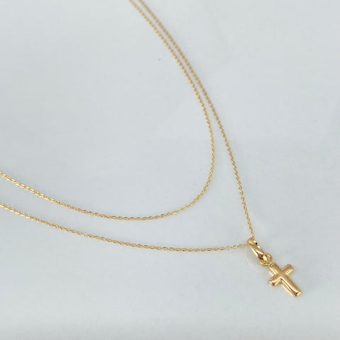 Set Cadena ● Aro Seguido + Dije Cruz Oro amarillo 18k 0,75 Gr / 0,5 mm / 45 Cm *