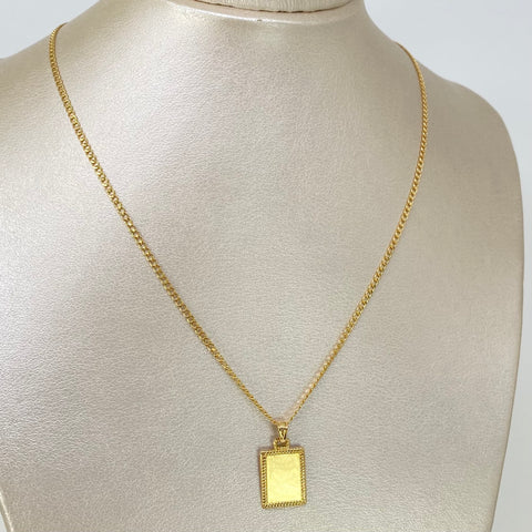 Set Cadena ● Cubana + Dije Rectangular Oro amarillo 18k 2,4 Gr / 2 mm / 45 Cm