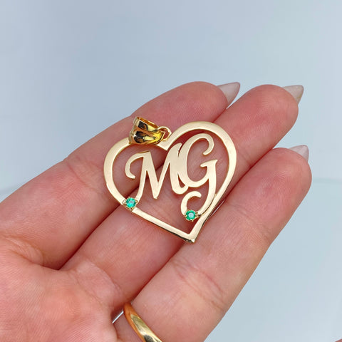 Dije Corazon Iniciales Con Esmeraldas POR FABRICACION Oro amarillo 18k 5,99 Gr / 3,5 Cm *