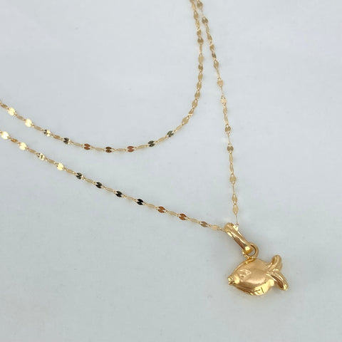 Set Cadena Crispeta + Dije Pez Oro amarillo 0,7 Gr / 1 mm / 50 Cm *