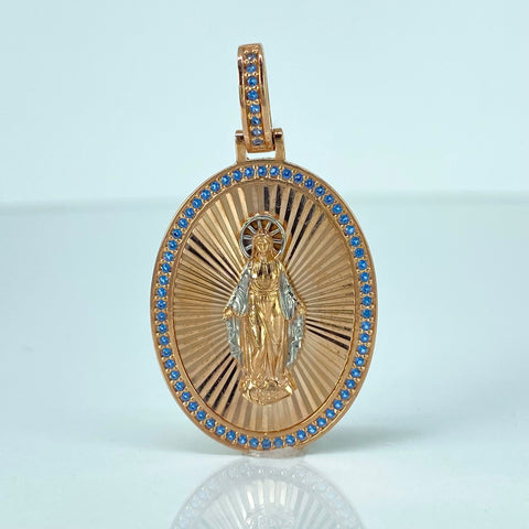 Dije Virgen Milagrosa Circones Celeste Oro blanco y Oro rosa 6,61 Gr / 4,2 Cm *