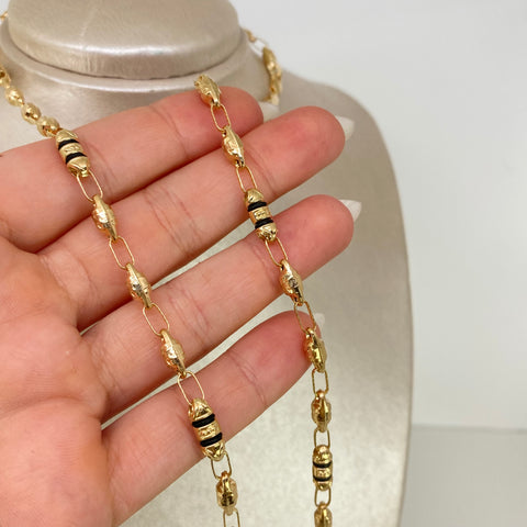 Cadena Rustica Eslabones Cruz Cauchos Negros Oro amarillo 18k 13,18 Gr / 4,2 mm / 60 Cm *