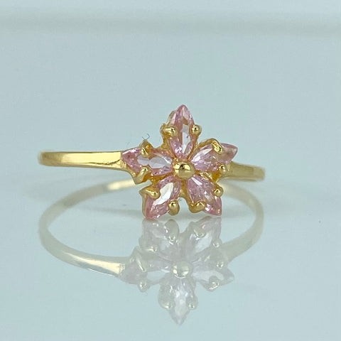 Anillo Flor Circones Rosas Oro amarillo 18k / Talla 6 / 1,05 Gr *