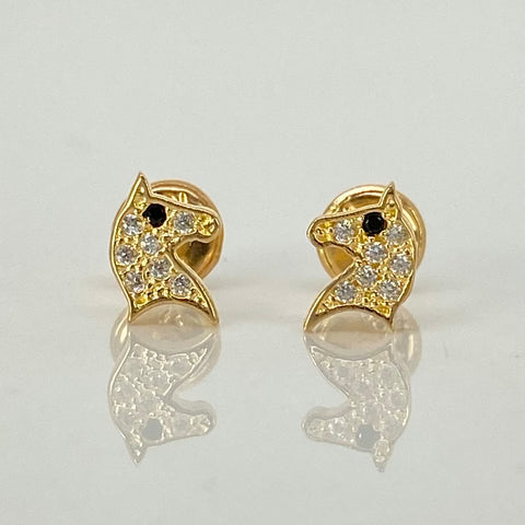 Topos Caballo Circones Blancos Negro Oro amarillo 18k 0,85 Gr / 5,1 mm  *