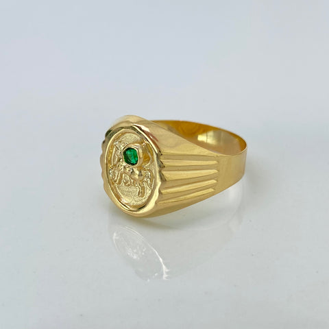 Anillo Caballo Circon Verde Oro amarillo 18k / Talla 10 1/4 / 2,65 Gr *
