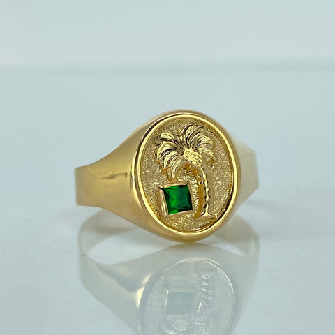 Anillo Palmera Circones Verde Oro amarillo / Talla 11 3/4 / 3,65 Gr †