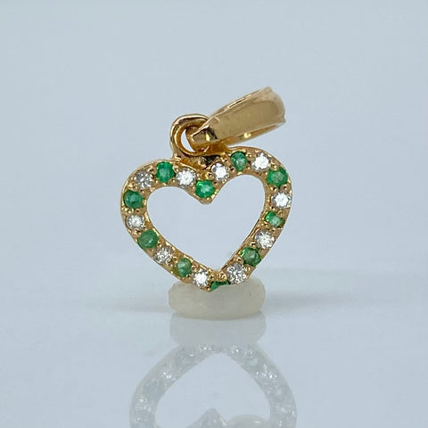 Dije Corazón 5 Pts De Diamantes 5 Pts De Esmeraldas Oro amarillo 18k 0,65 Gr / 1,6 Cm †