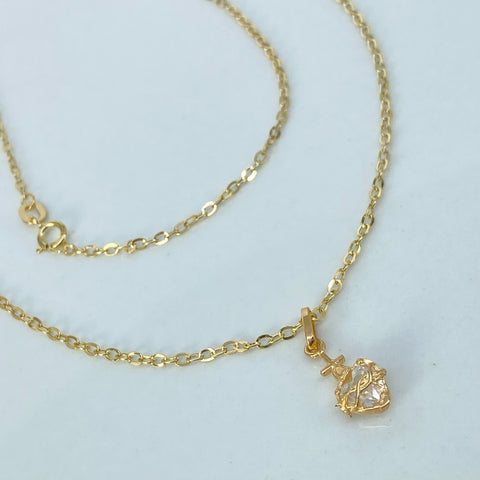 Set Cadena ● Rolon + Dije Sagrado Corazon Circon Blanco Oro amarillo 18k 1,32 Gr / 1,5 mm / 45 Cm *