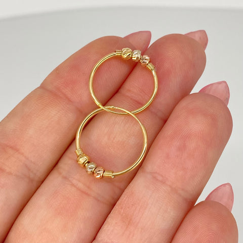 Candongas Imperdibles Bolas Diamantadas 3mm Tres oros 18k 1,15 Gr / 1,7 Cm *
