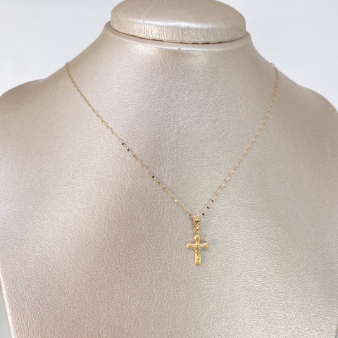 Set Cadena ● Crispeta + Dije Cruz Cristo Oro amarillo 18k 0,7 Gr / 1 mm / 50 Cm