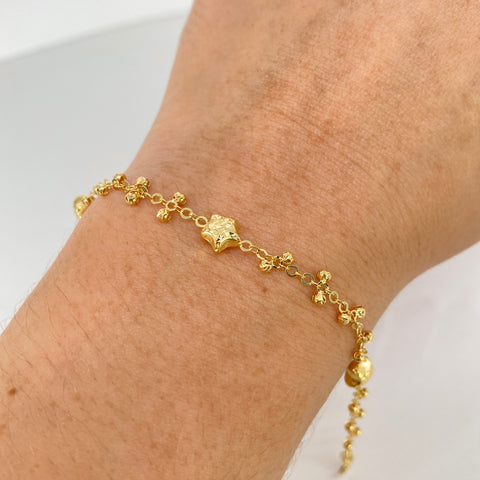 Pulso ● Bolas Diamantadas ESP Estrellas Oro amarillo 18k +3 / 2,1 Gr / 5 mm / 17 Cm