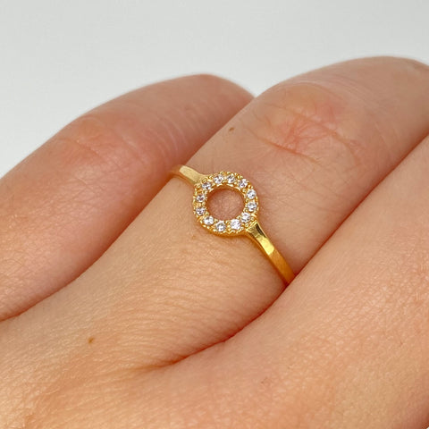 Anillo Circulo Circones Blancos Oro amarillo 18k / Talla 6 1/4 / 1 Gr *