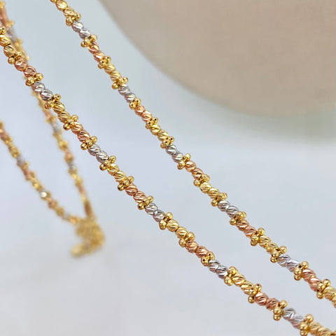 Cadena ● Cordon Diamantado Tres oros 18k +3 / 13,3 Gr / 3,5 mm / 60 Cm