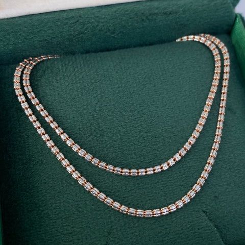 Cadena Punto Cuadrado Diamantado  Oro blanco y Oro rosa 18k +3 / 8,55 Gr / 2 mm / 60 Cm †