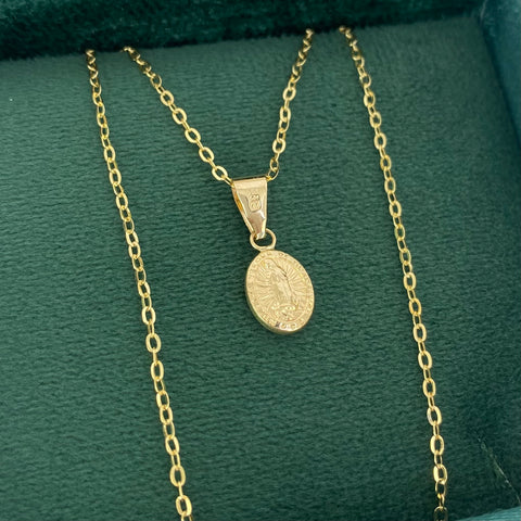 Set Cadena ● Aro Seguido + Dije Virgen Guadalupe Oro amarillo 18k 1,25 Gr / 1,1 mm / 50 Cm *